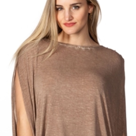 BOHO ACID WASH MOCHA DROP ARMHOLE TOP - Picture 4 of 8